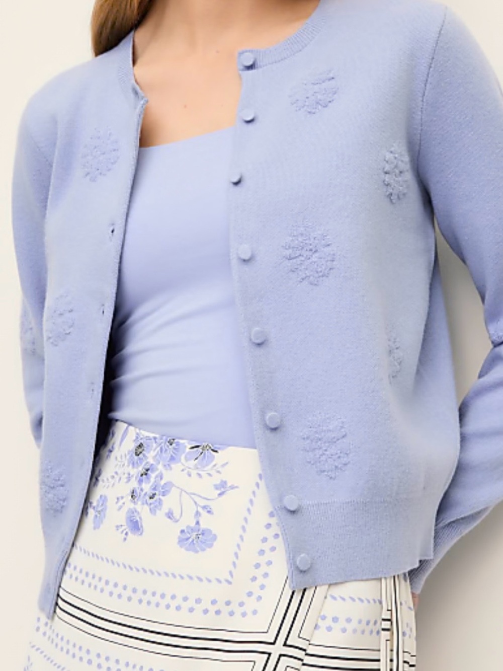 Ann Taylor Floral Jacquard Button Down Ann Cardigan in Blue Hydrangea — NWT